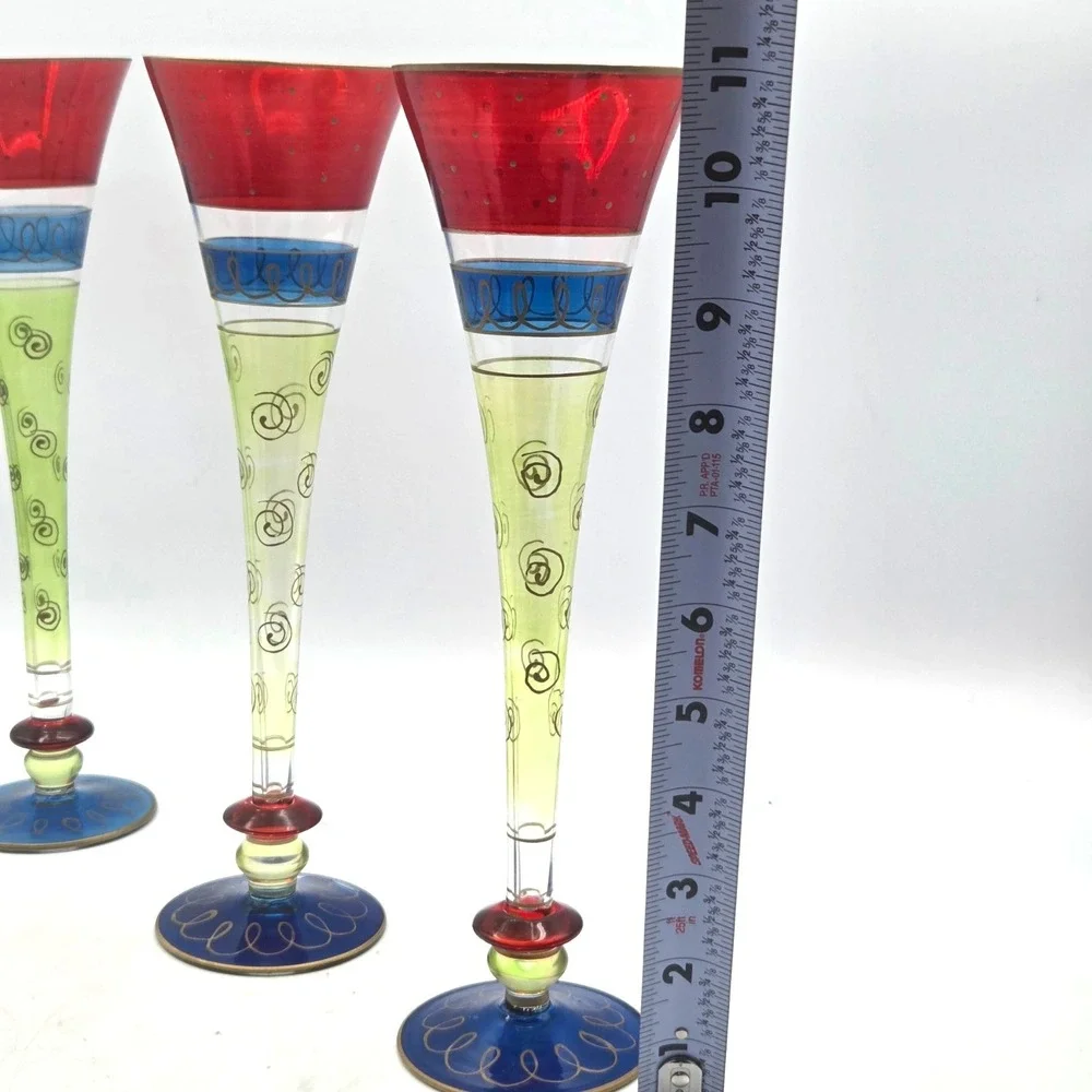 Pier I‎ Imports Hand Painted and Decorated Champagne Flutes Lot of 3 Art Deco